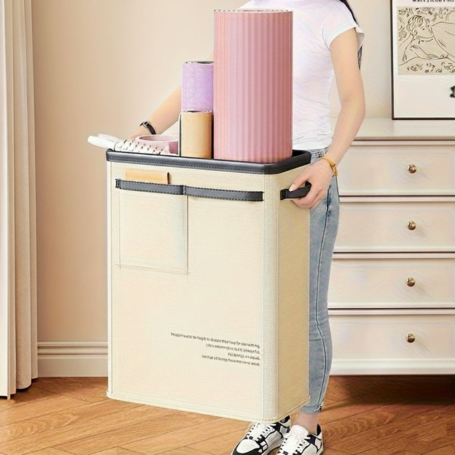 깔끔정리 접이식 요가 수납함 운동용품 정리함 패브릭 다용도 박스, 1개, 베이지