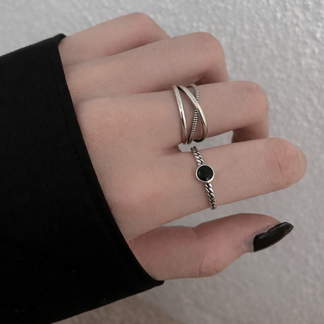 L'APOGIER(라포지에) 여성 실버 레이어드링 세트 패션 큐빅 은반지 심플 데일리