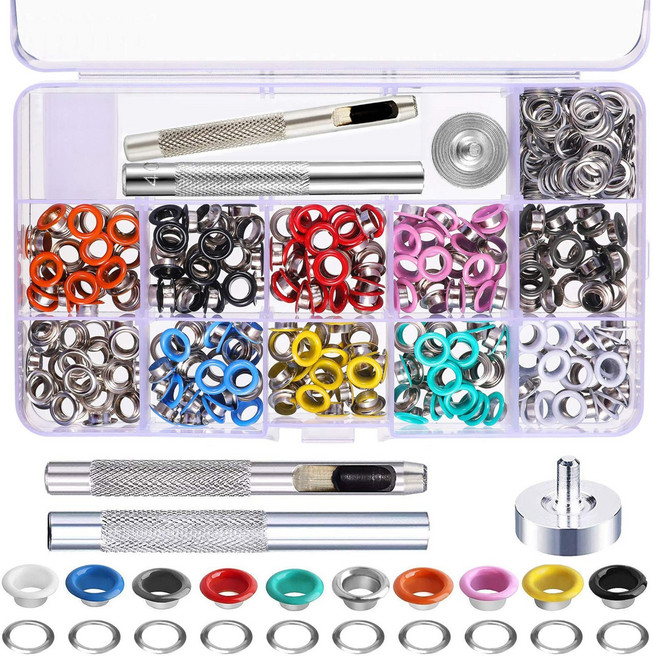 ADNEWX 500개 다용도 아일렛 세트 5mm-펀치공구세트 포함 DIY 공예 수선 필수템, 1세트, 10컬러