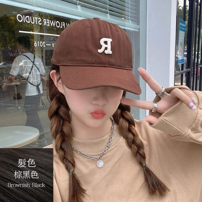 假髮帽 女生一體假髮 化療帽, 72.棒球帽+棕黑色髮絲, 1個