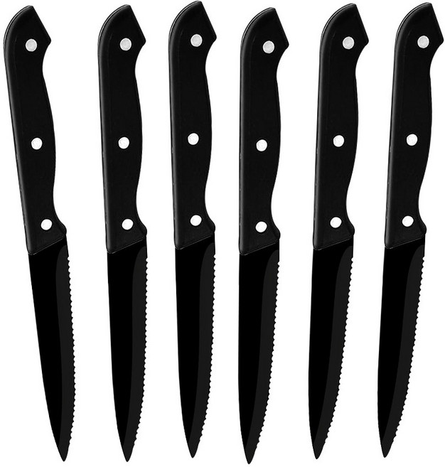 그릇세트 고급 한식형 스테이크 칼 세트 붙이 68 전체 당나라 스테인레스 스틸 날카로운 톱니 모양의 저녁 식사 고기 빵에 대한 식기 세척기 안전, 3)6pcs black