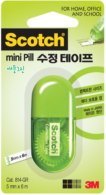 3M 스카치 수정 테이프 미니 필 디스펜서 리필 문구 사무 화이트 테이프, 01_미니필 수정 테이프 그린