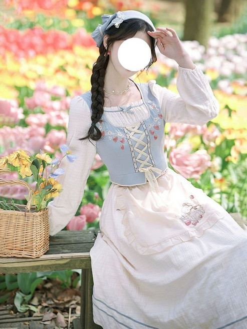 알프스 드레스 스위스 공주 코스튬 졸업 사진 앤틱 중세 코스프레 원피스두건 XL 60~65kg