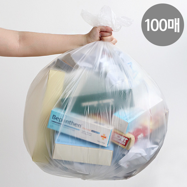 네이쳐리빙 재활용 쓰레기 분리수거 배접 비닐봉투 화이트, 80L, 100개