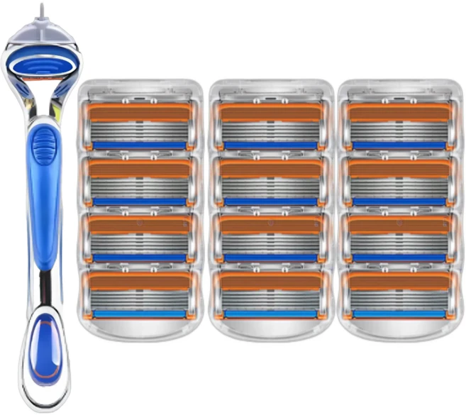 POLIIN 오렌지 면도날 + 면도기 1개 호환 질레트 퓨전 파워 프로글라이드, 1세트, 12개입 - 쿠팡