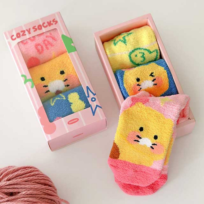 카카오프렌즈 코지 극세사 수면양말 3P세트 수족냉증 장목 산후조리원 덧신