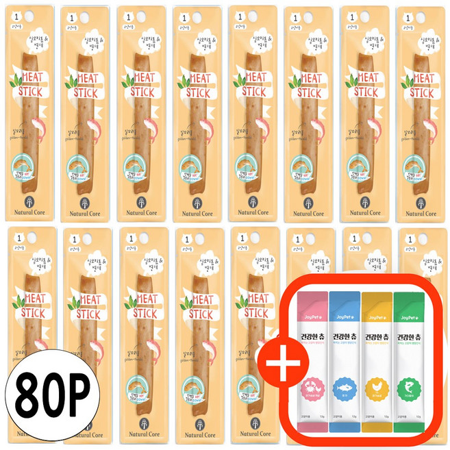 네츄럴코어 고양이 미트스틱(실꼬리돔/명태/참치/닭가슴살)+메리츄4P, 616g, 1세트, 고양이 미트스틱(1번)80P++건강한츄6P