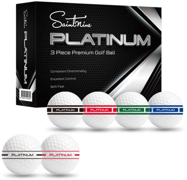 세인트나인 플래티넘 3피스 고반발 저압축 골프공 12구, 4컬러 라인