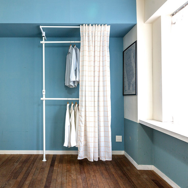 리빙스타 커튼형 4단 행거, 아이보리 체크오렌지