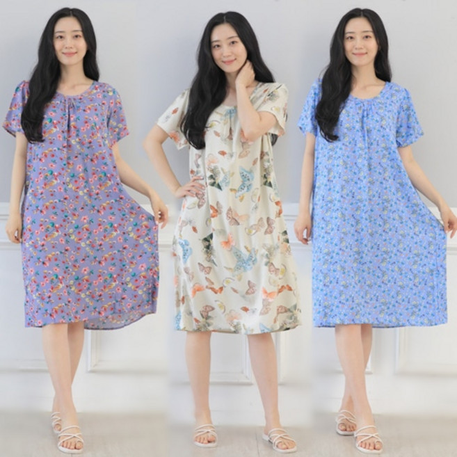 [오지다] 시원한 셔링 면 반팔 원피스 88빅사이즈