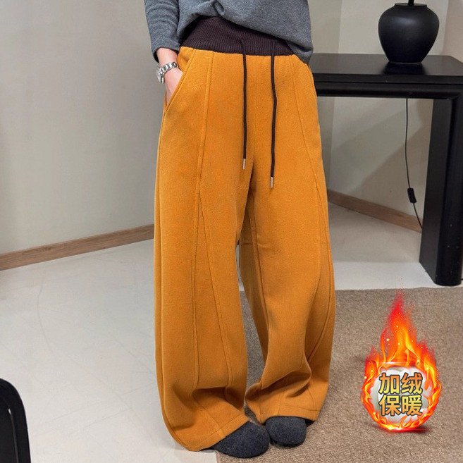 加絨加厚 寬鬆休閒衛褲 垂感闊腿褲