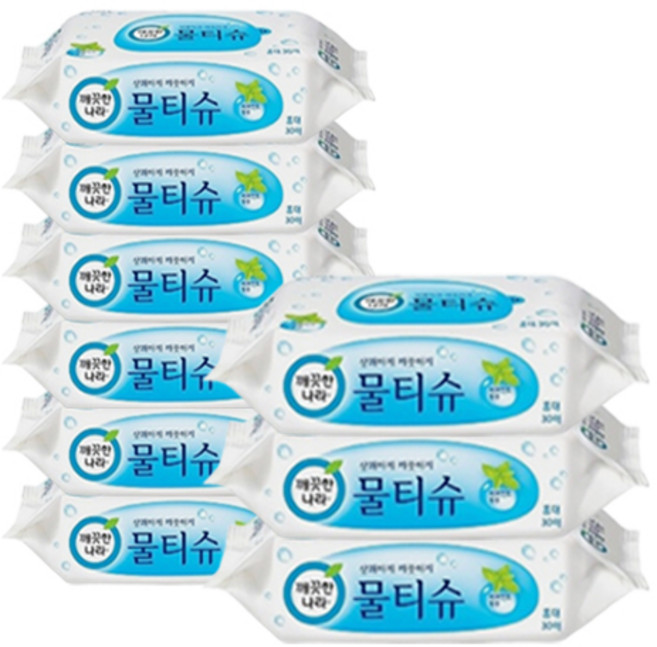 깨끗한나라 페퍼민트 물티슈 휴대용, 30개입, 9개