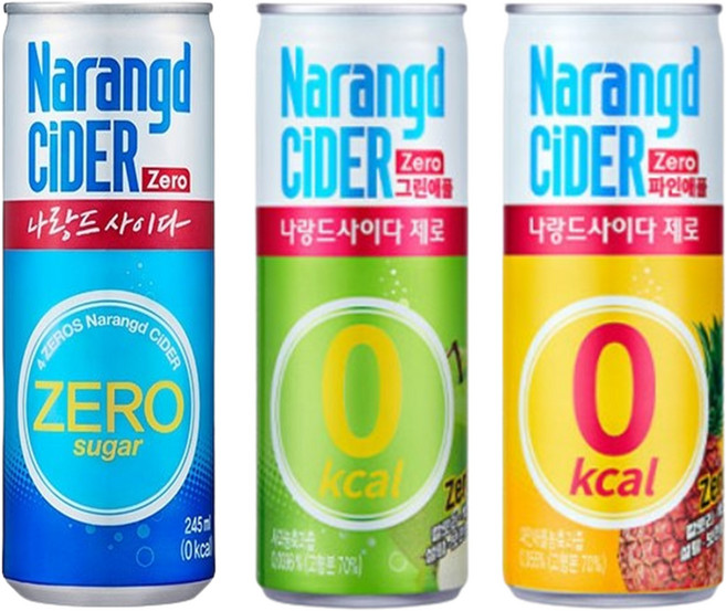 나랑드 사이다 제로 245ml 3종 혼합 30캔 플레인 그린애플 파인애플, 30개