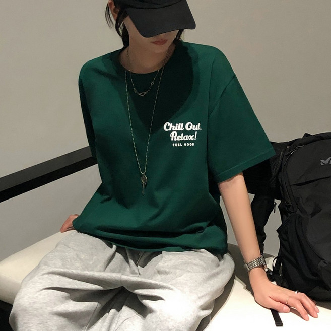 티데일리 남녀공용 칠아웃 프린팅 오버핏 20수 라운드 반팔 티셔츠