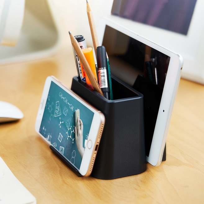 데스크 셋업 탁상형 아이패드 휴대폰 연필꽂이 다용도 거치대 책상정리 사무실아이템, 화이트