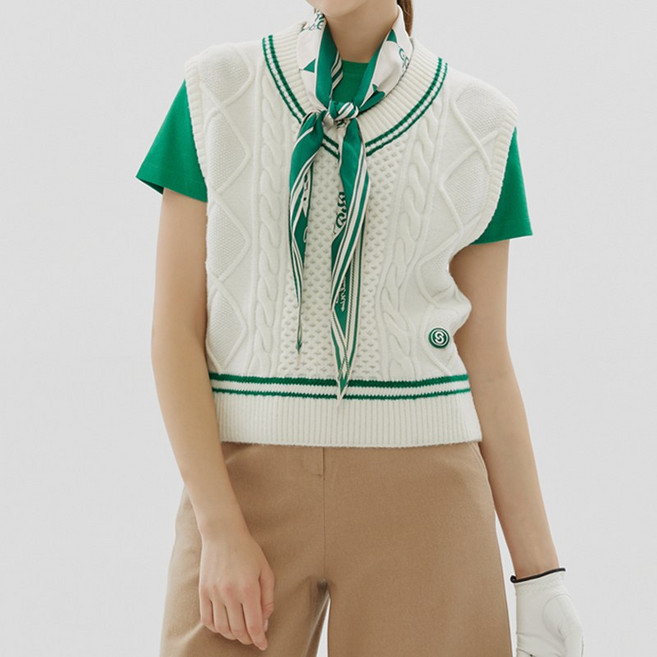 [세인트나인] 여성 브이넥 케이블 니트 베스트