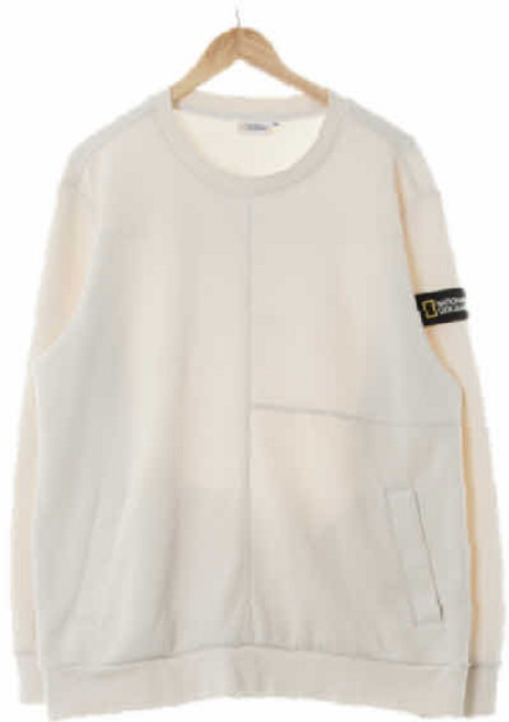 9044 내셔널지오그래픽아웃도어 아이보리 면혼방 소매패치절개맨투맨 [110]