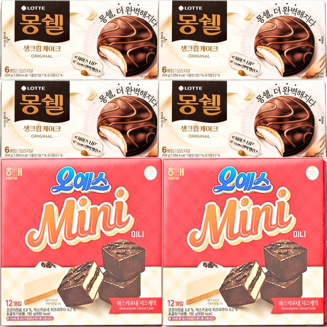 몽쉘 생크림케이크 204g 4P + 오예스 미니 192g 2P 총6P