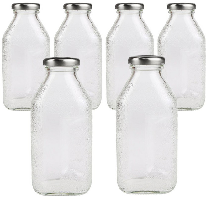 가인글로벌 사각델몬트300 유리병, 38러그캡 (실버), 6개, 300ml