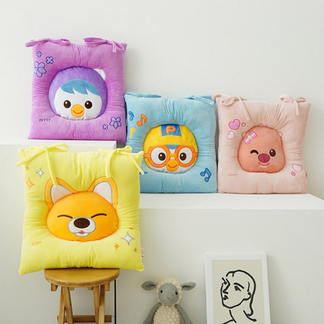 푹신한 뽀로로 사각 방석 - 뽀로로 루피 페티 에디