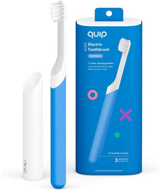 전동칫솔 무선 자동 칫솔 여행용 어린이용 Qup 소닉 교체 가능 작은 헤드가 있 타이밍 전동 부드러운 칫솔모 고무 손잡이 3개월 배터리 수명 파란색, Blue