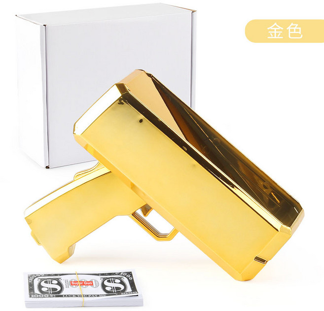 電動噴錢槍 美金噴射吐錢槍玩具, 1個, 亮光金色光面 387.2克:如圖所示