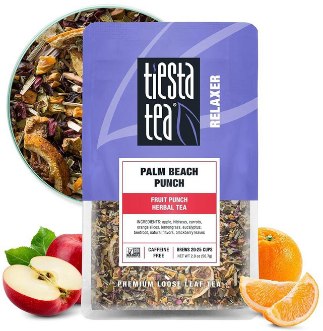 Tiesta Tea - 블랙 타이 트로피컬 느슨한 잎 망고 시트러스 홍차 하이 카페인 핫 & 아이스 티 127.6g 틴 - 50컵 자연 맛 홍차 잎, Palm Beach Punch, 42.5g