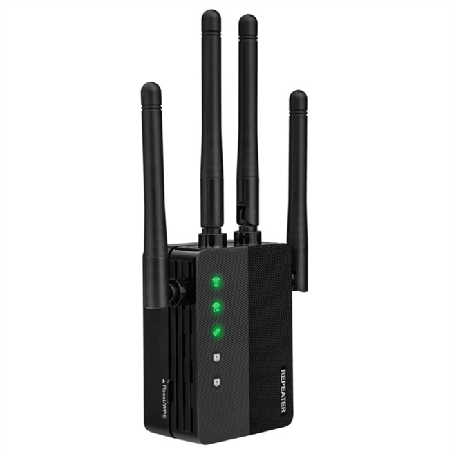 Wi-Fi Extender Signal Amplifier 1200mbps 듀얼 밴드 2.4G 5.8G 2XLAN 포트 지원 장거리 전송 EU-PLUG, 검은색