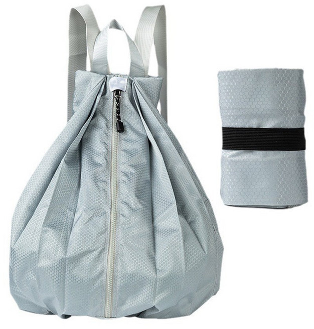 휴대용 접이식 포켓 장바구니 백팩 고급형, 1개, 접이식백팩-그레이