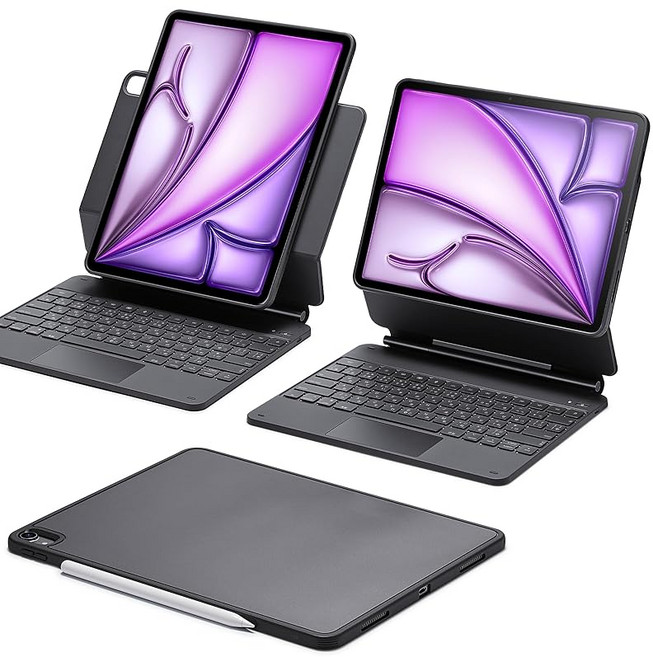 ESR iPad Air 13인치용 키보드 포함 케이스 M4/M3/M2 (2026/2025/2024) 간편 세트 마그넷식 스탠드 세로·가로 모드 멀티터치 트랙패드가 달린 탈부착 가능