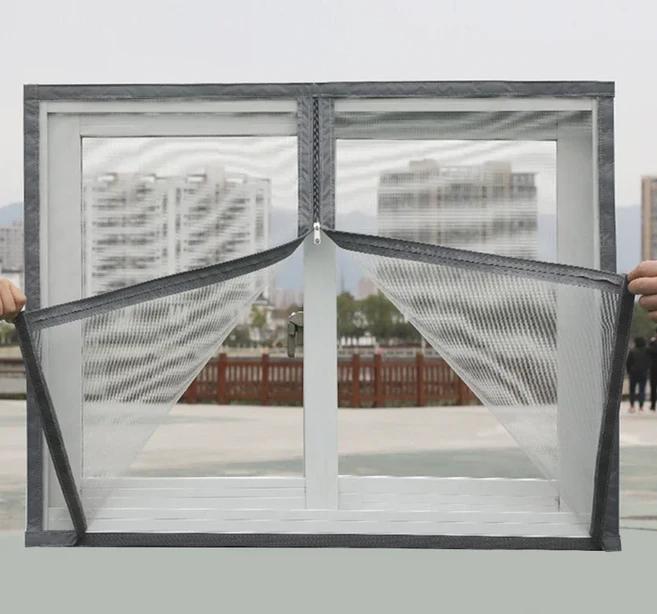 현관 방충망 방충문 주름 모기장 원단 창문 롤방충망 스타일 지퍼 스크린 창 메쉬 안티-모기장 문 커튼 홈 보이지 않는, [03] Grey Middle zipper, Grey Middle zipper, W130cm x H130cm