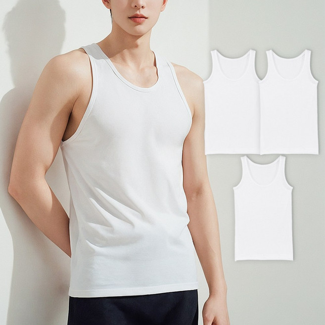 BYC 3매입 100수 순면 프리미엄 남성 런닝 러닝 면 나시 흰색 메리야스 민소매 런닝셔츠 남자 상의 속옷 세트