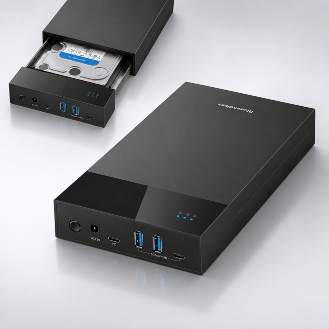 듀얼베이 외장 하드 케이스 도킹 스테이션 USB 허브 타입C SSD HDD 하드디스크 보관함, 1개, YG