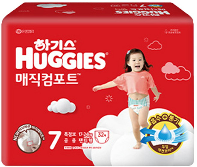 하기스 NEW 매직컴포트 팬티형 기저귀 남여공용 특점보형 17~24kg, 7단계, 32매