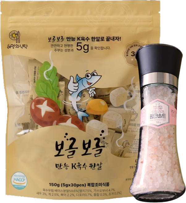 여명의식탁 보글보글 만능 K육수 150g 1개 + 그라인더핑크솔트 100g 1개