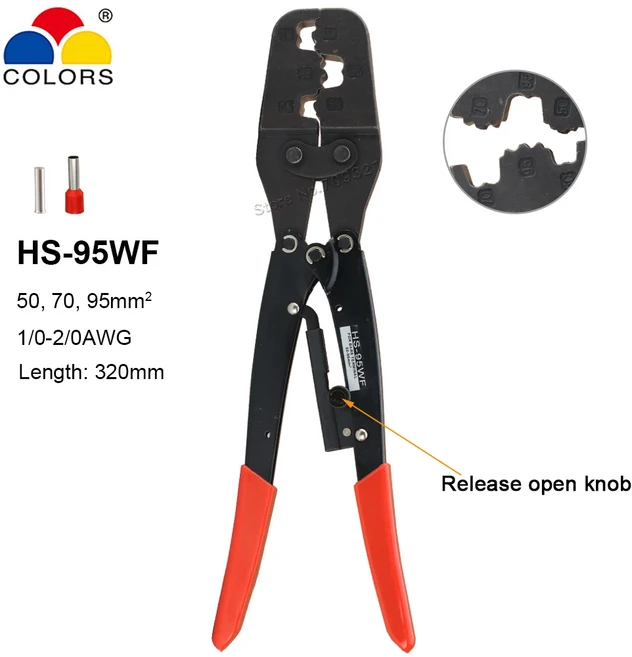 크림핑 플라이어 튜브 부트레이스 케이블 커넥터 페룰 앨리케이트 전기 수공구 10 95 mm2 0AWG, 01 HS-95WF 50 70 95mm2