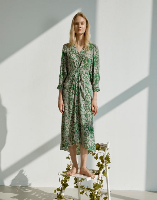 21SS 그린 플라워패턴 긴팔 원피스 VLDR1B207E2