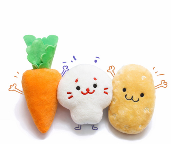 히야펫 모듬야채 강아지 삑삑이 장난감 3종 세트 강아지 봉제 인형 토이, 1개, 당근, 버섯, 감자