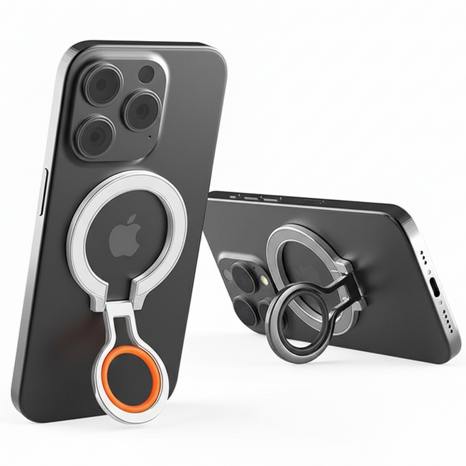 지피 맥세이프 하이브리드 메탈 실리콘 그립 톡 핑거링 거치대, 블랙