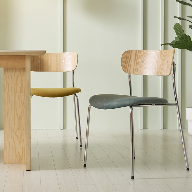 스테이인무드 우드 원목 실버 패브릭 다이닝체어, 1개, 우드_실버프레임 의자_옐로우