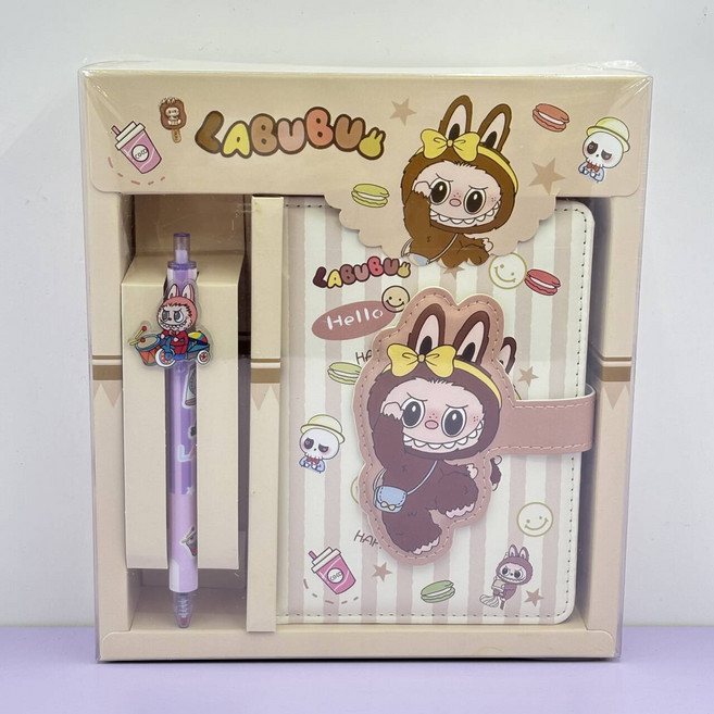 꿀잠 라부부 다이어리 볼펜 다이어리꾸미기 세트, 브라운