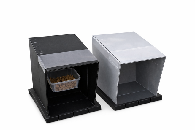 받침대포함 소형급식소 은색 검정 길고양이급식소, 1개