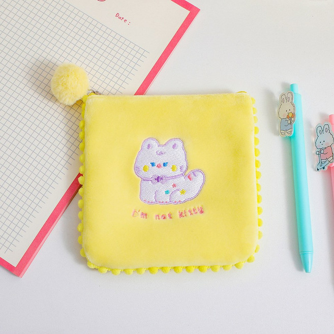 랑온 캐릭터 벨벳 생리대파우치 미니 사각 화장품 립스틱 시크릿 메이크업 파우치