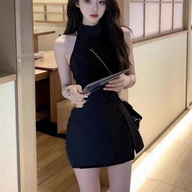 設計感修身包臀短裙洋裝, XL