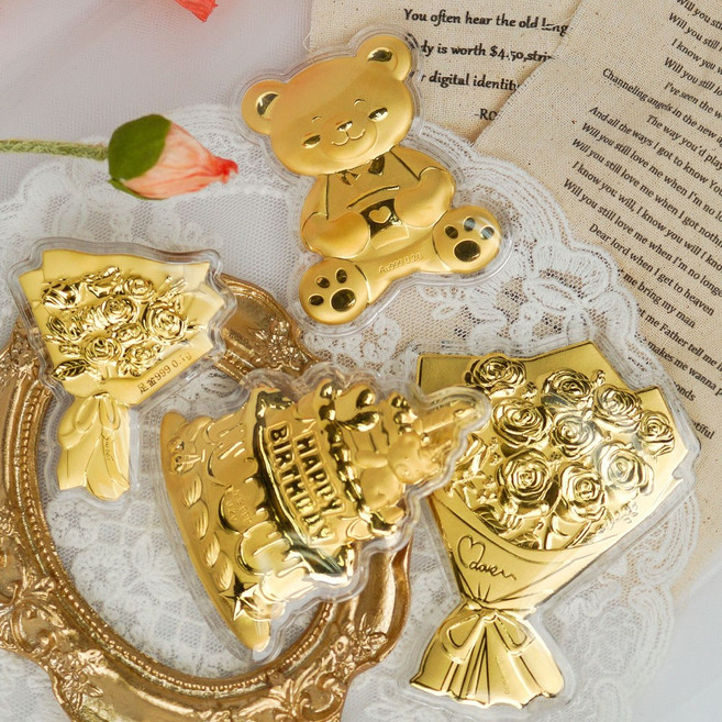 바이썰틴 순금 999 미니 모양 골드바 0.1g 0.2g 0.3g 투자 금괴 금테크 결혼 퇴직 생일 부모님 기념일 어버이날 환갑 칠순 선물 꽃다발 곰돌이 케이크 골드바 콩알금