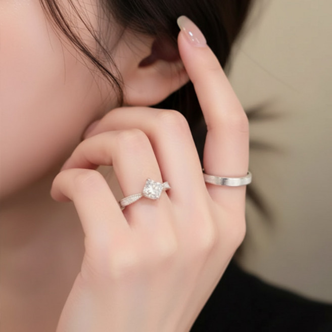 여성 미니멀 스퀘어 큐빅 더블 레이어드 오픈 링 반지 2종 세트 A2753