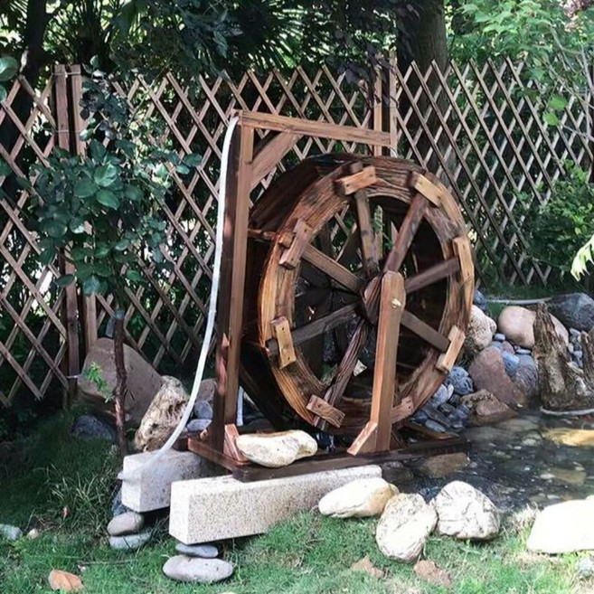 대형 물레방아 연못 야외 조경 분수대 인테리어 분수 공원 장식품 나무 조형물 장식 가습기, 휠 직경 80cm