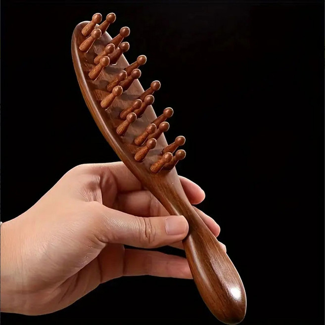 COVERONE 샌달우드 원목 빗 두피 마사지 브러시, 1개, 21cm*5cm