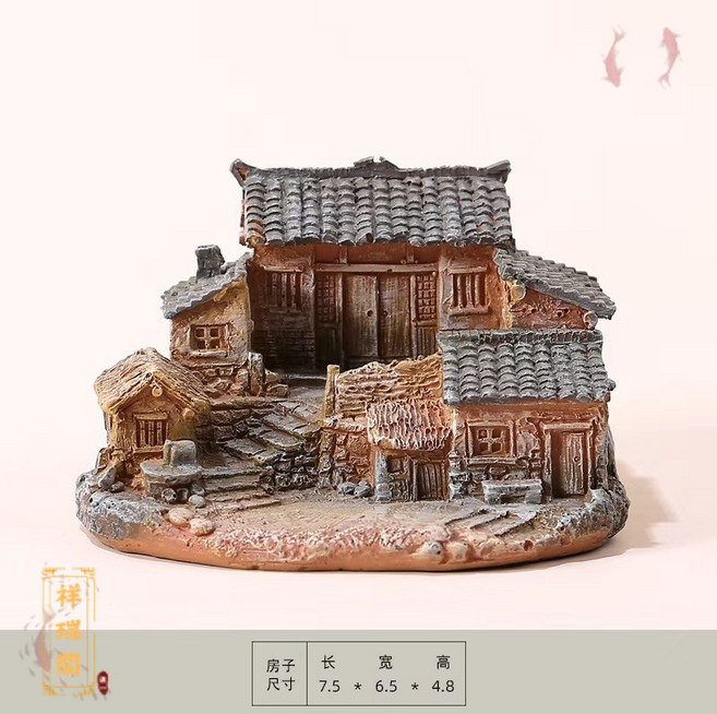 中式庭院微景觀擺件 老房子模型 農家小院花盆 苔蘚微景觀造景 盆栽多肉植物盆景擺件 茶桌裝飾, 鄉村小號空盆 2#