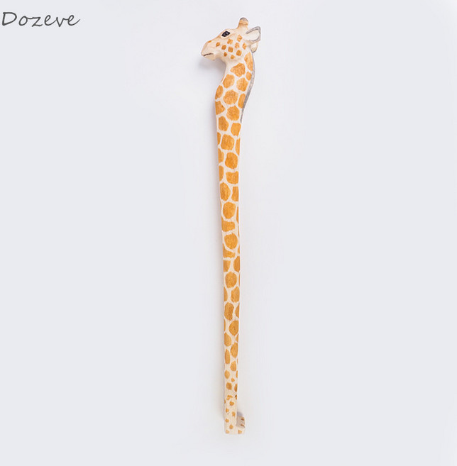 Dozeve 동물형 나무 효자손 큐티 나무 조각 장식품, 기린